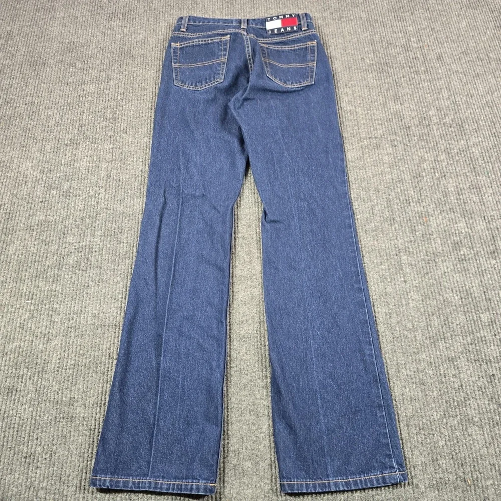 VTG Y2K Tommy Jeans Size 5 Blue Medium Wash Hipster Flare 100% Cotton Flag Patch - Picture 4 of 13